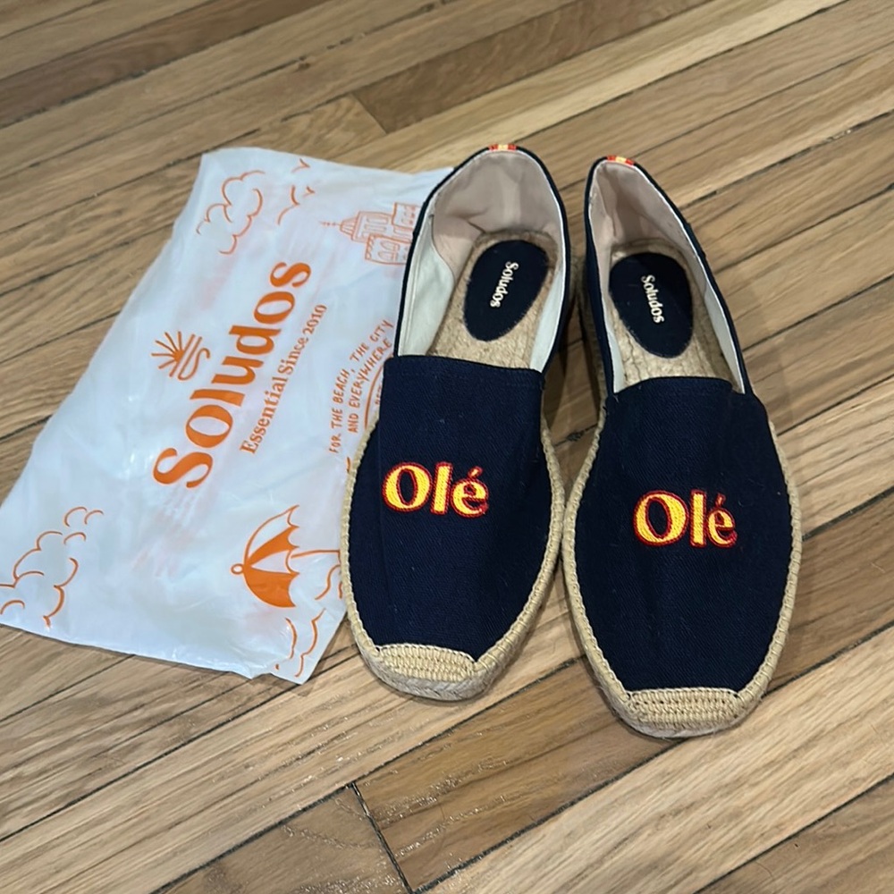 Soludos Black and Orange Slip-On Loafers